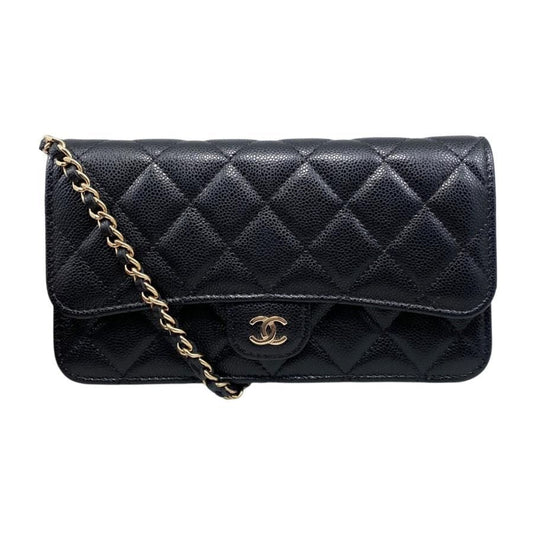 Chanel Shoulder Bag Phone Case Ap3744 Matelasse Caviar Skin Coco Mark Black