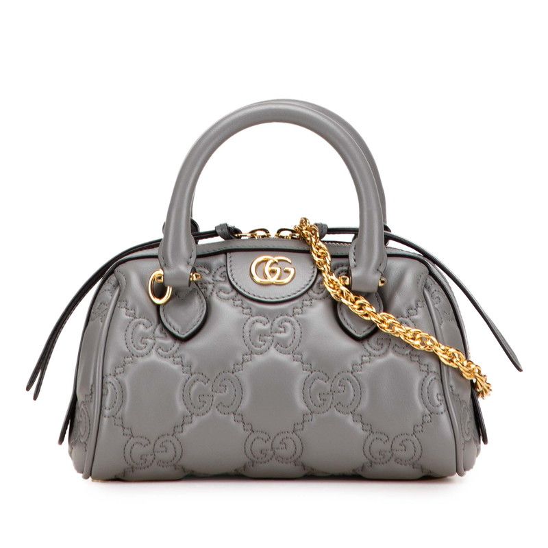 Gucci Ggmatelasse Quilted Mini Boston Bag Shoulder Bag 2WAY 702251 Gray Leather
