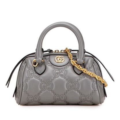 Gucci Ggmatelasse Quilted Mini Boston Bag Shoulder Bag 2WAY 702251 Gray Leather