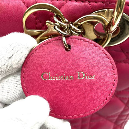 DIOR Lady Dior Medium 2way Shoulder Bag Handbag Leather Pink Gold Hardware