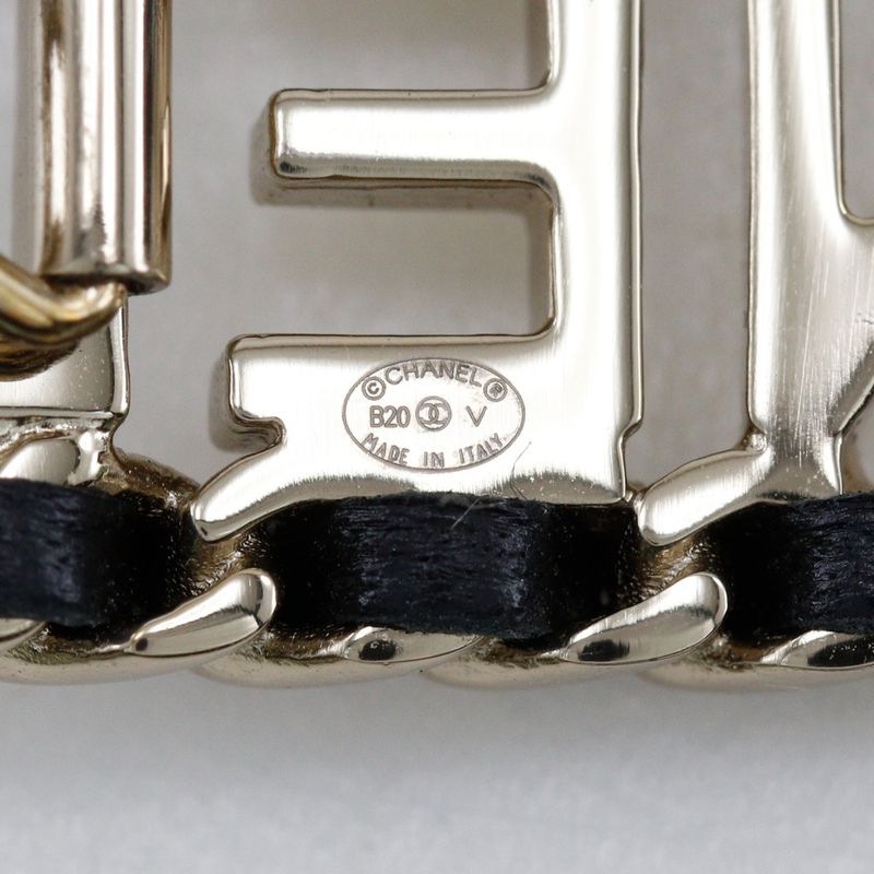 Chanel Logo Chain Barrette Leather X Gold Plated Black B20V Ladies Barrette