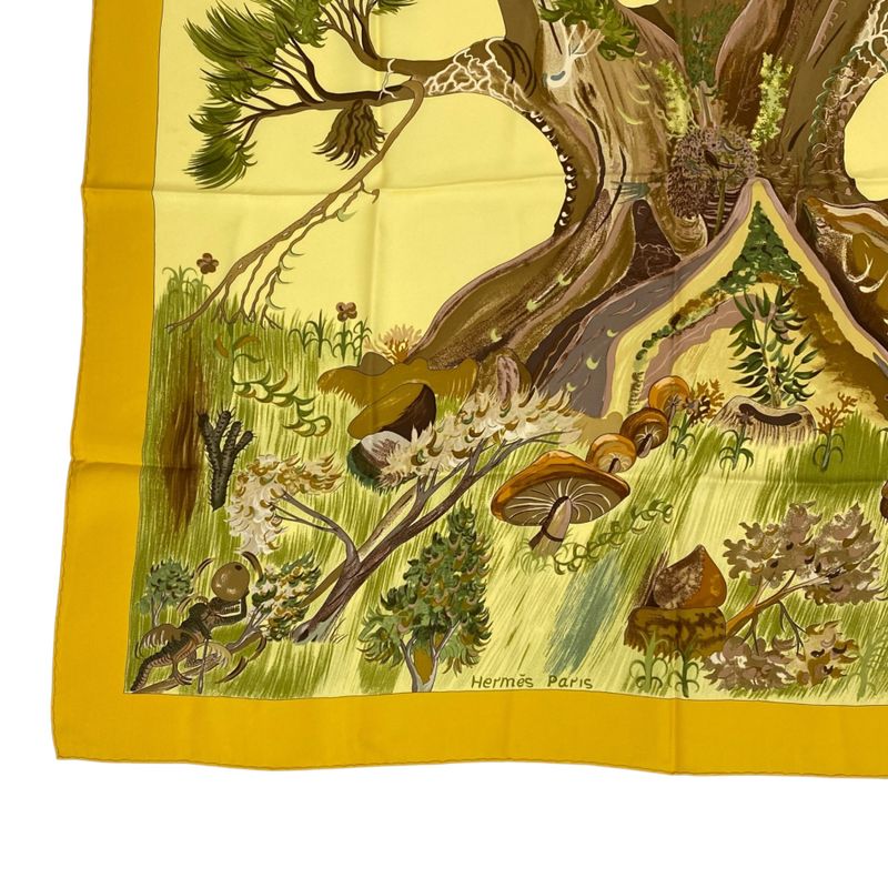 Hermes Carre 90 Scarf Silk Kuggor Tree Kugar Tree Yellow