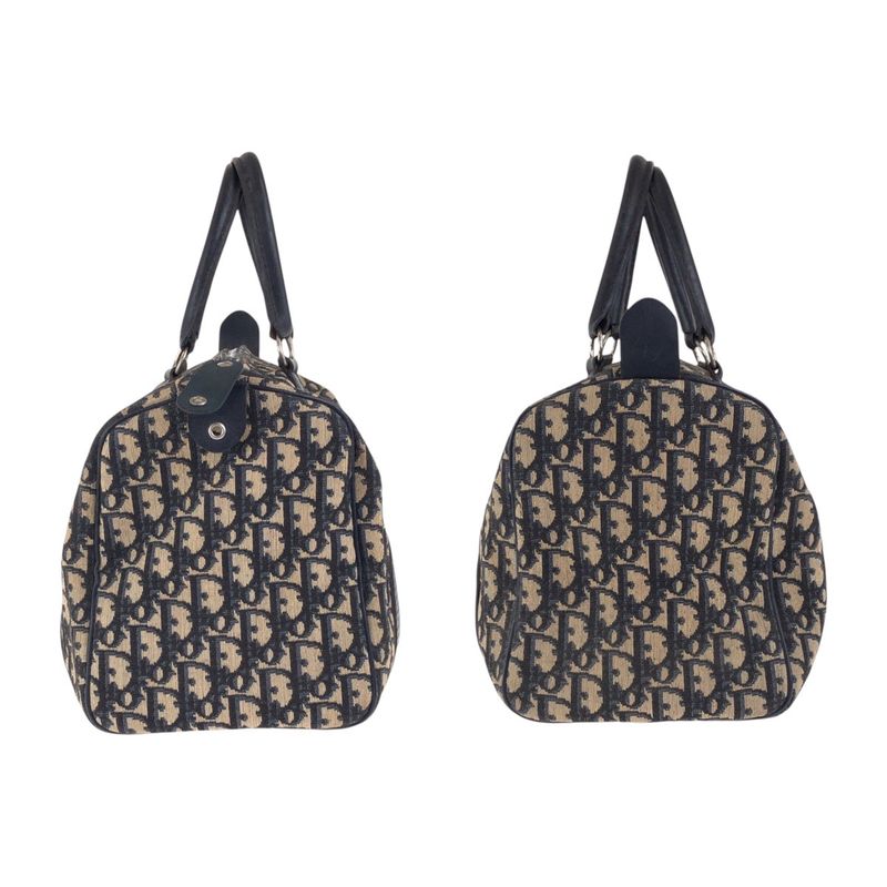 DIOR Vintage Trotter Navy Beige Silver Hardware Canvas/leather Handbag Boston