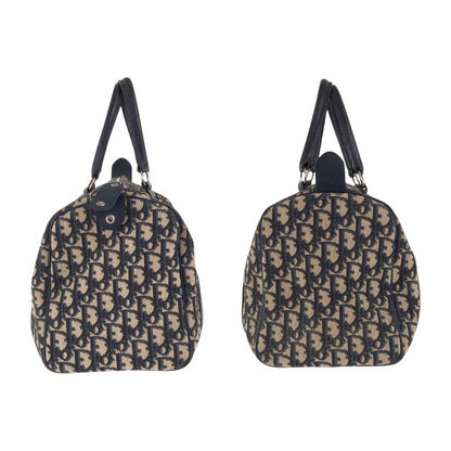 DIOR Vintage Trotter Navy Beige Silver Hardware Canvas/leather Handbag Boston