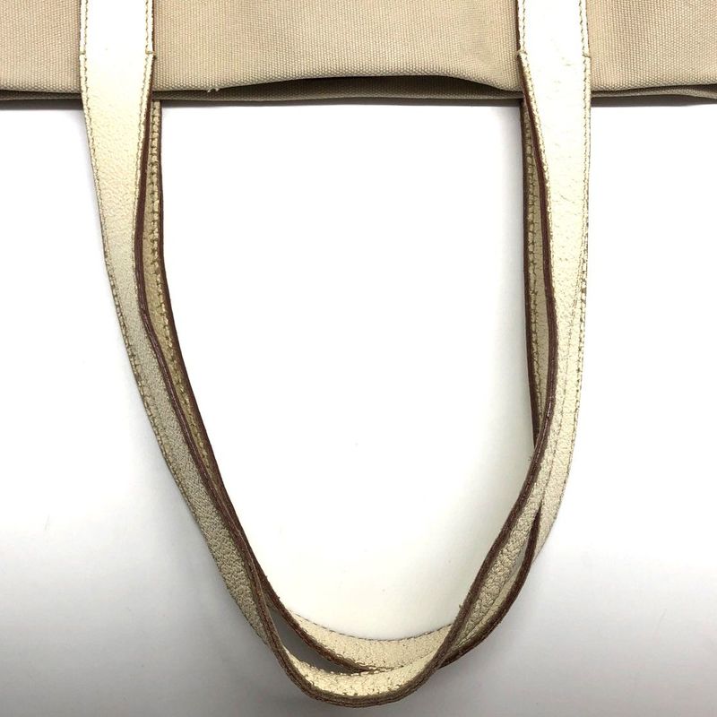 Prada Canvas Tote Bag Handbag Triangle Logo Leather Ivory Beige White Ladies