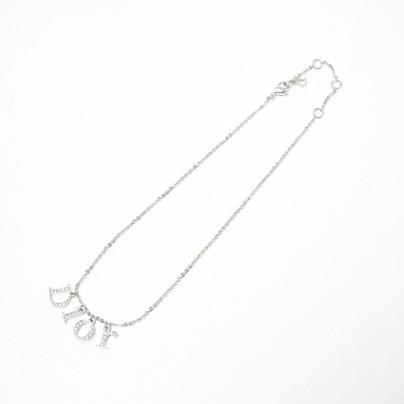 DIOR Necklace Crystal Rhinestone Logo Silver 20250901 Ra5899