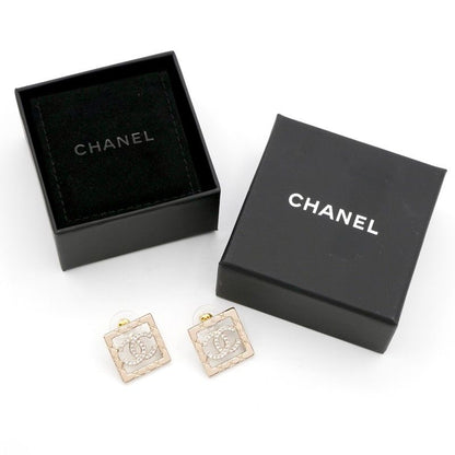 Chanel Earrings Earring Gold Coco Mark Rhinestone Square