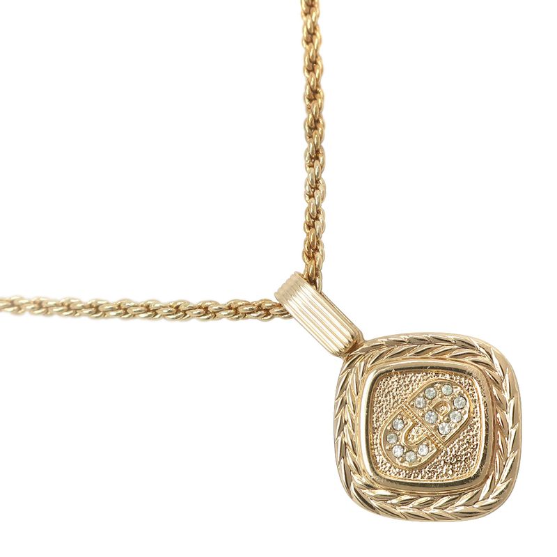 [dior] Christian Dior CD Logo Gold Plated And Rhinestone Ladies 12.5g Necklace