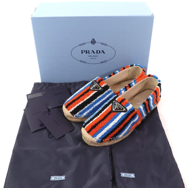 Prada 1s840m Terrycloth Triangle Logo Espadrilles Flat Shoes Slip-on Arancio 36