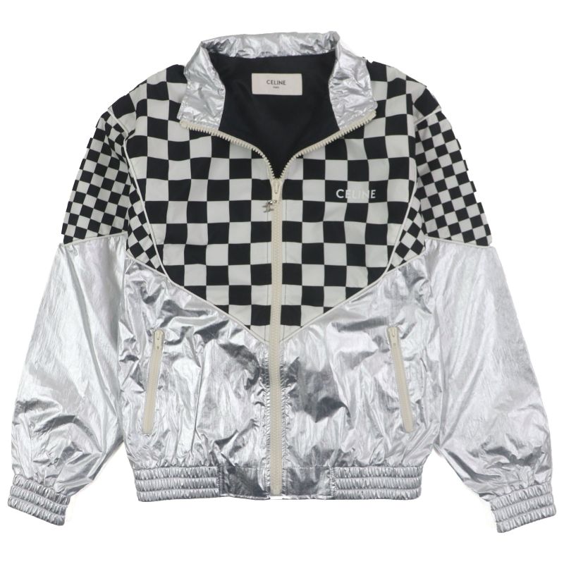  Celine 21AW 2w420819l Loose Checkerboard Boucle Logo Zip-up Blouson Silver