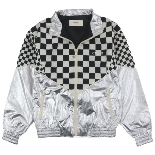  Celine 21AW 2w420819l Loose Checkerboard Boucle Logo Zip-up Blouson Silver