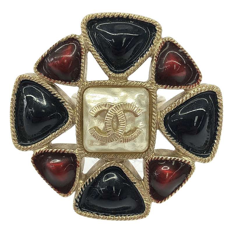 Chanel Flower Ring Coco Mark Stone Ring - Gold - Women's