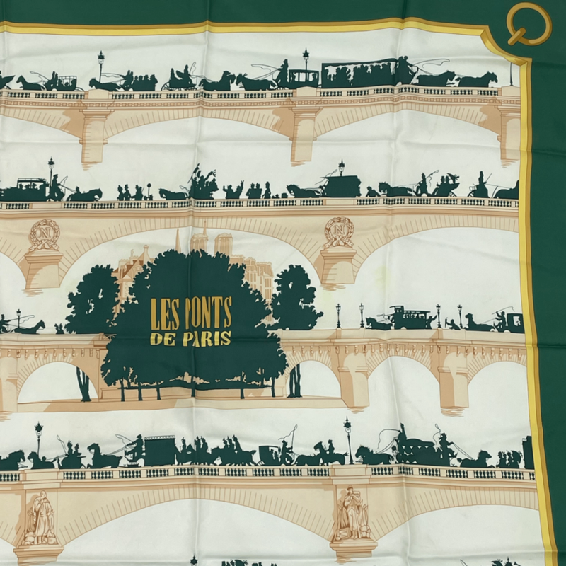 Hermes Carre 90 LES Ponts DE Paris Bridge Scarf Green