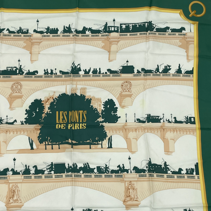 Hermes Carre 90 LES Ponts DE Paris Bridge Scarf Green
