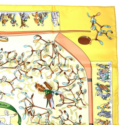 Hermes Carre 90 Neige D'antan Last Year's Snow Yellow Christmas Silk Scarf