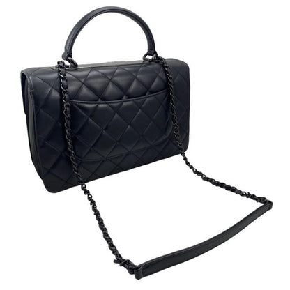 Chanel A92236 Top Handle Flap Bag Lambskin Black Random Plate Handbag Shoulder