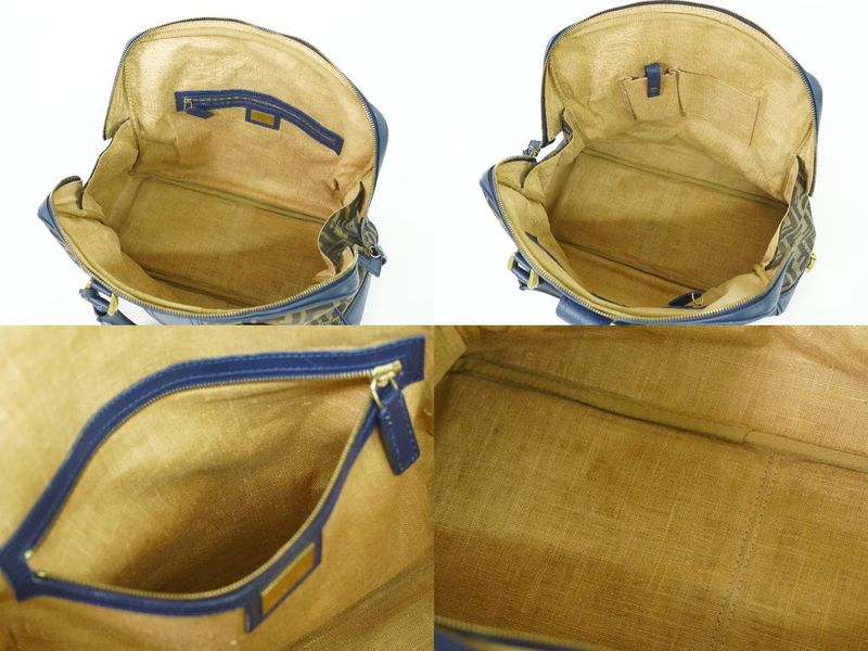 Authentic Fendi Zucca Handbag Canvas Brown Blue 8bn069 Zucca Bag Pre-owned