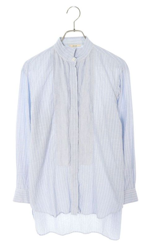 Celine 2 0DP7 505B Striped Wing Collar Tuxedo Long Sleeve Shirt Women 36