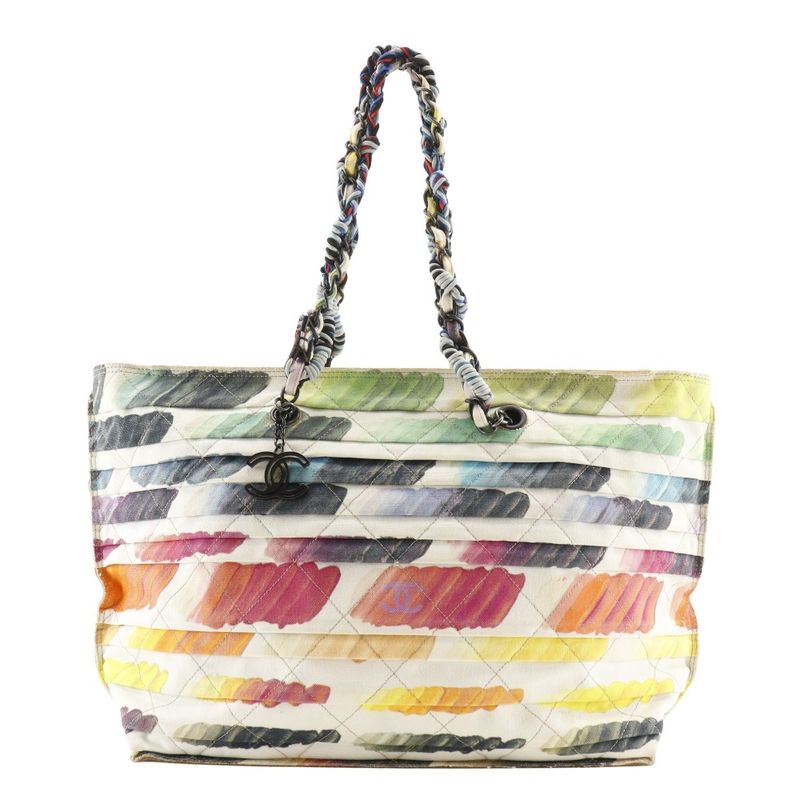 Chanel Chain Tote Colorama Coco Mark Canvas Multicolor/white Women's Tote Bag