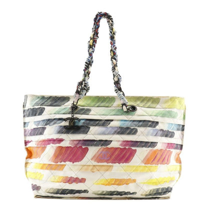 Chanel Chain Tote Colorama Coco Mark Canvas Multicolor/white Women's Tote Bag