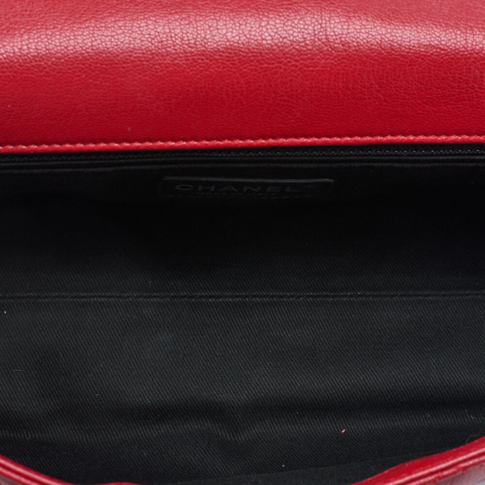 Chanel Matelasse Full Flap Chain Shoulder Caviar Skin Red With Silver Hardware