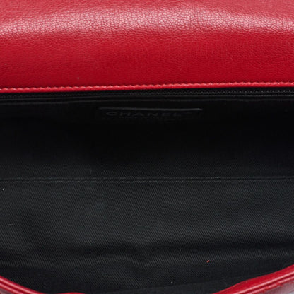 Chanel Matelasse Full Flap Chain Shoulder Caviar Skin Red With Silver Hardware