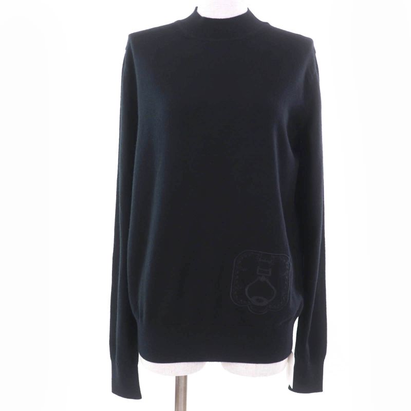 Hermes 24SS 4e2671d5 Wool Cashmere Embroidered Design Long Sleeve Knit Black 38