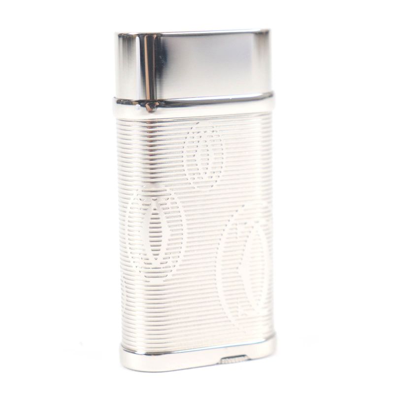 Cartier Godron Happy Birthday 2C Decor Oval Gas Lighter Silver Swiss Made Men's