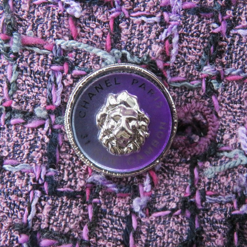 CHANEL 22P P72383 Lion Button Tweed Jacket Purple 36 Made In France Genuine