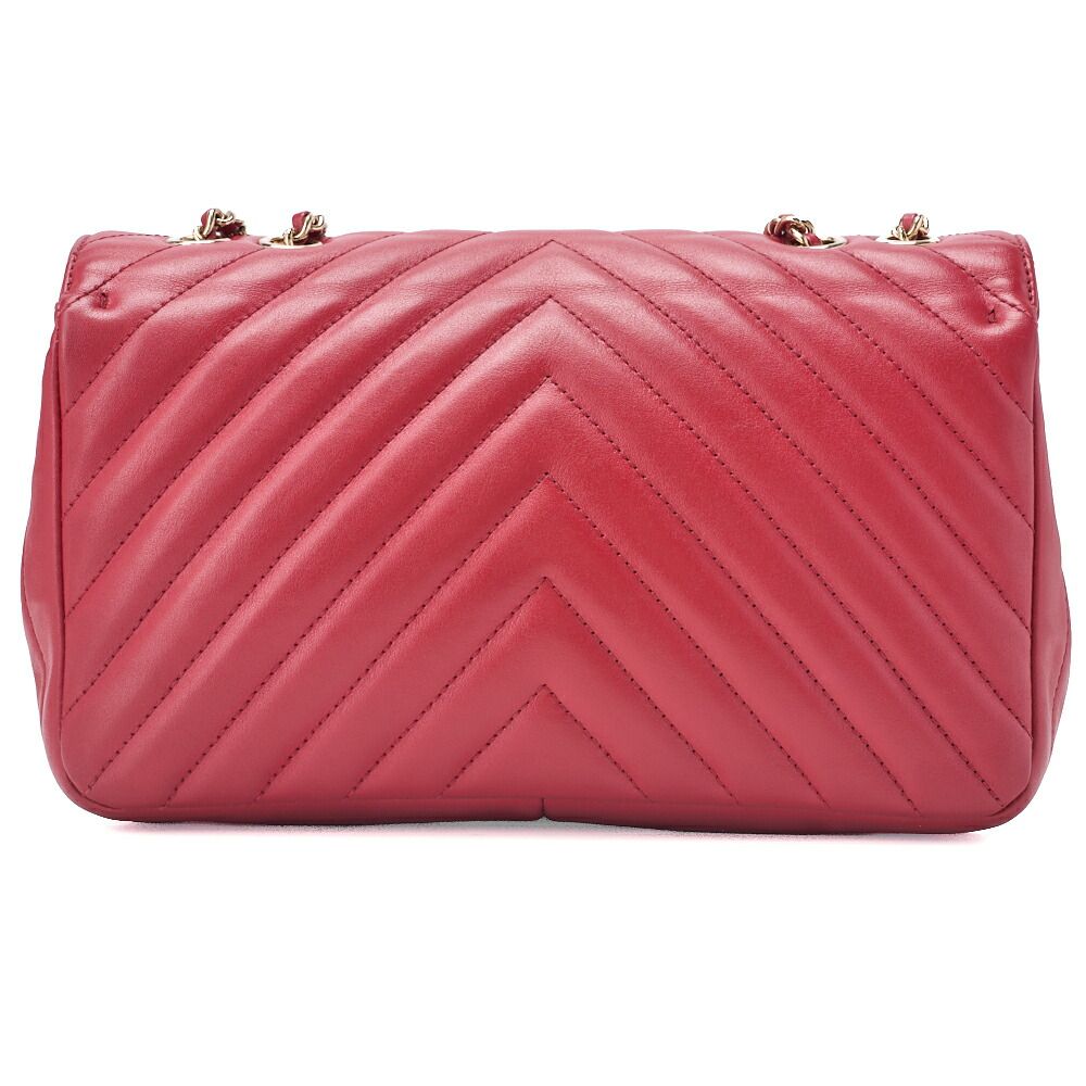 Chanel Shoulder Bag Calfskin V-stitched Red Coco Mark Single Flap With Gold