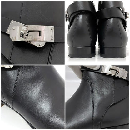 Hermes Short Boots Black Silver Hardware Kelly
