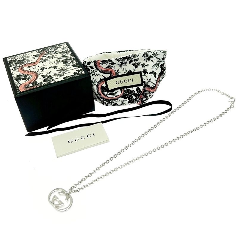Gucci Silver Interlocking G Necklace 25.9g 925 Engraved 434377 Necklace