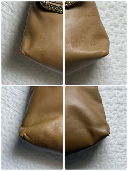 Bottega Veneta Leather Clutch Bag Beige Gold Hardware Ladies Brand Bag Party Bag