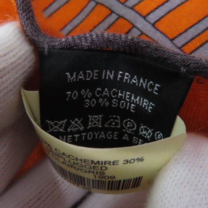 Hermes Rosange Shawl Cashmere Silk Orange/gri-cles Cles Scarf With Box Made In