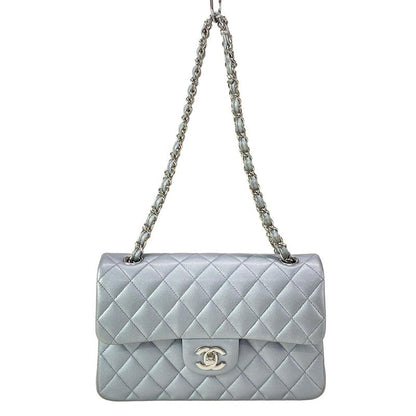Chanel Shoulder Bag Double Flap Matelasse A01113 Metallic Gray Metal Serial