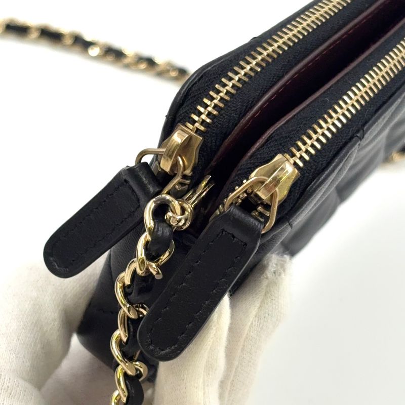 Chanel Matelasse W Zipper Chain Wallet Matelasse Serial No 22 Lambskin Black
