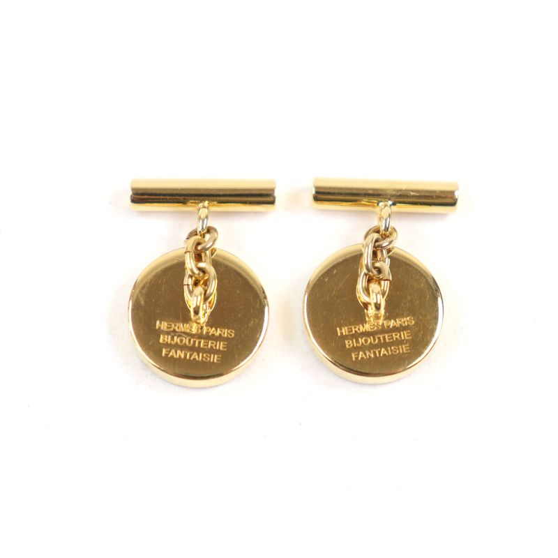 Hermes Corozo Carriage Logo Horse Motif Cufflinks Button Cufflinks Gray Navy