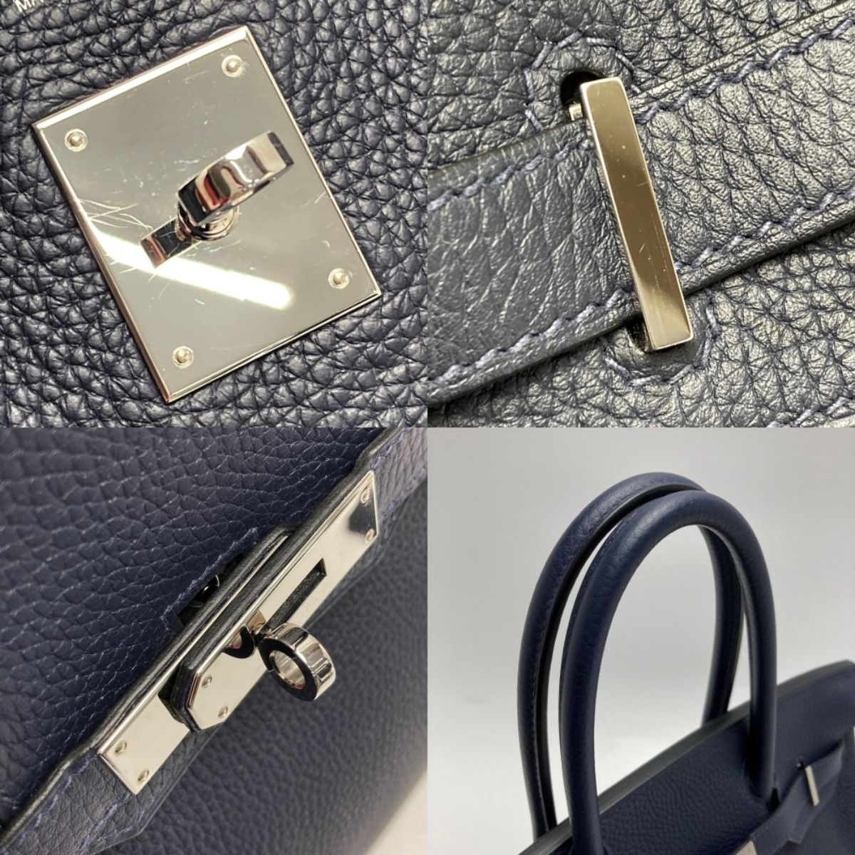 Hermes Birkin 30 Verso Handbag Blue Nuit C Engraved Taurillon Clemence