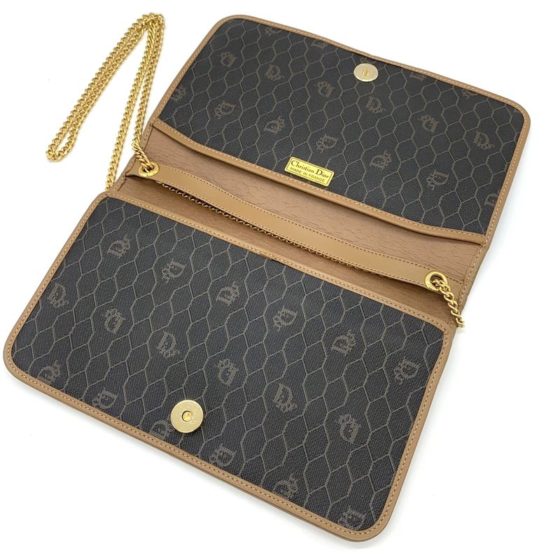 Dior Christian Dior Honeycomb Chain Shoulder Bag Brown Pvc/leather Women