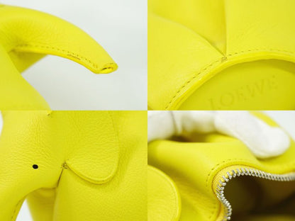 Authentic Loewe Elephant Coin Case Coin Purse Mini Pouch Leather Yellow Wallet