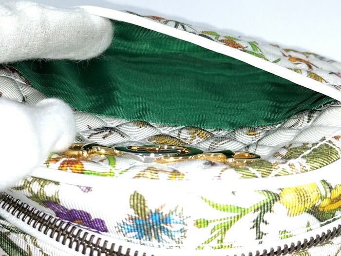 Gucci Flora Mini Shoulder Bag Horsebit Canvas Leather White Multicolor 534951