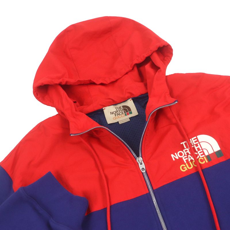 Gucci X The North Face 22SS 671462 Logo Print Hoodie Zip Hoodie Red Blue XXL