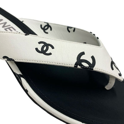 Chanel Sandals Shoes Leather White Black Thong Sandals Flat Sandals Heremark