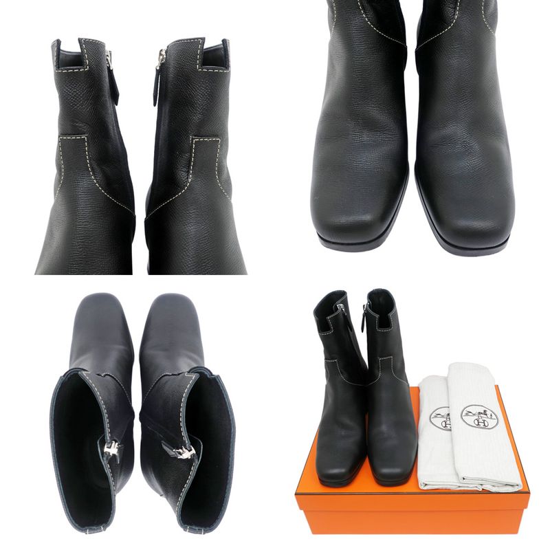Hermes Flats 60 Black 38 Shorts Leather Women's Shoes Apparel