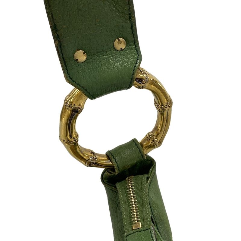 Gucci Shoulder Bag GG Patternbamboo 131036 Beige Dark Brown And Green Leather