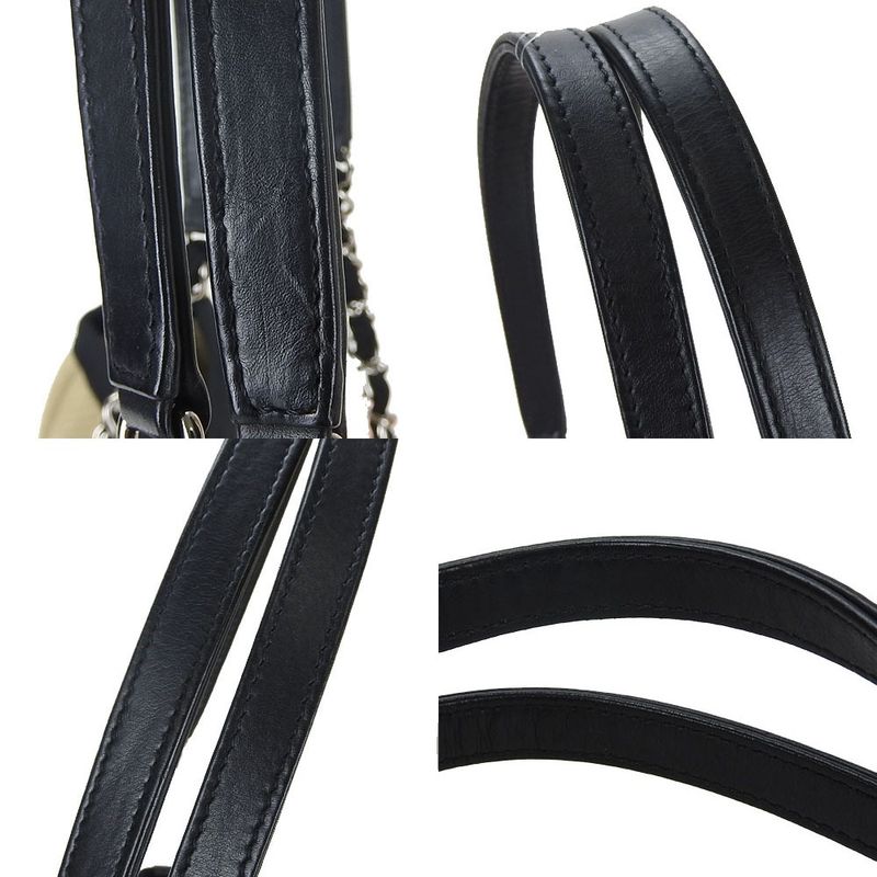 Chanel Tote Bag PM Chain Shoulder Deauville 16th Canvas Beige Black Silver