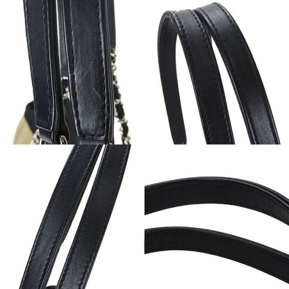 Chanel Tote Bag PM Chain Shoulder Deauville 16th Canvas Beige Black Silver