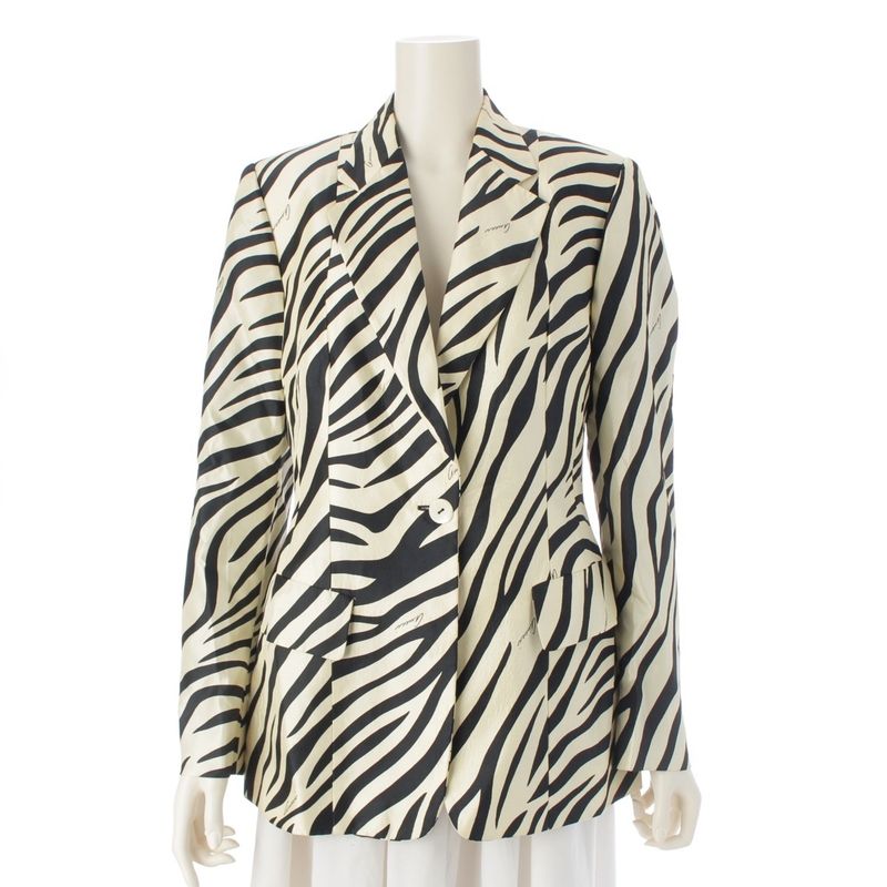 Gucci 1996 Tom Ford Period Zebra Print Logo Gel Button Tailored Jacket Outerwear