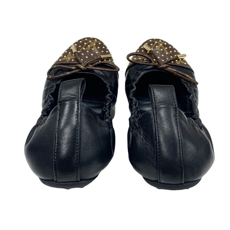 Louis Vuitton Flirty Line Monogram Flat Shoes Leather Black Brown Gold Ballet
