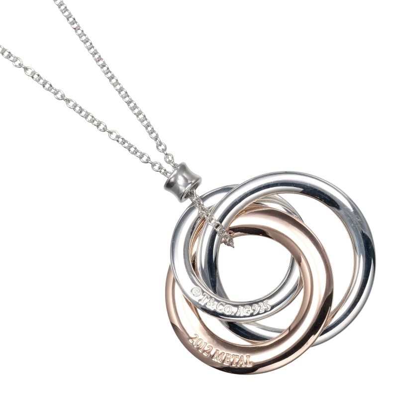 Tiffany & Co 1837 Interlocking Circle 925 Silver And Rubed Metal Ladies 5.28g